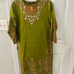 LimeLight Pakistani Green Embroidered Kurta With Dupatta